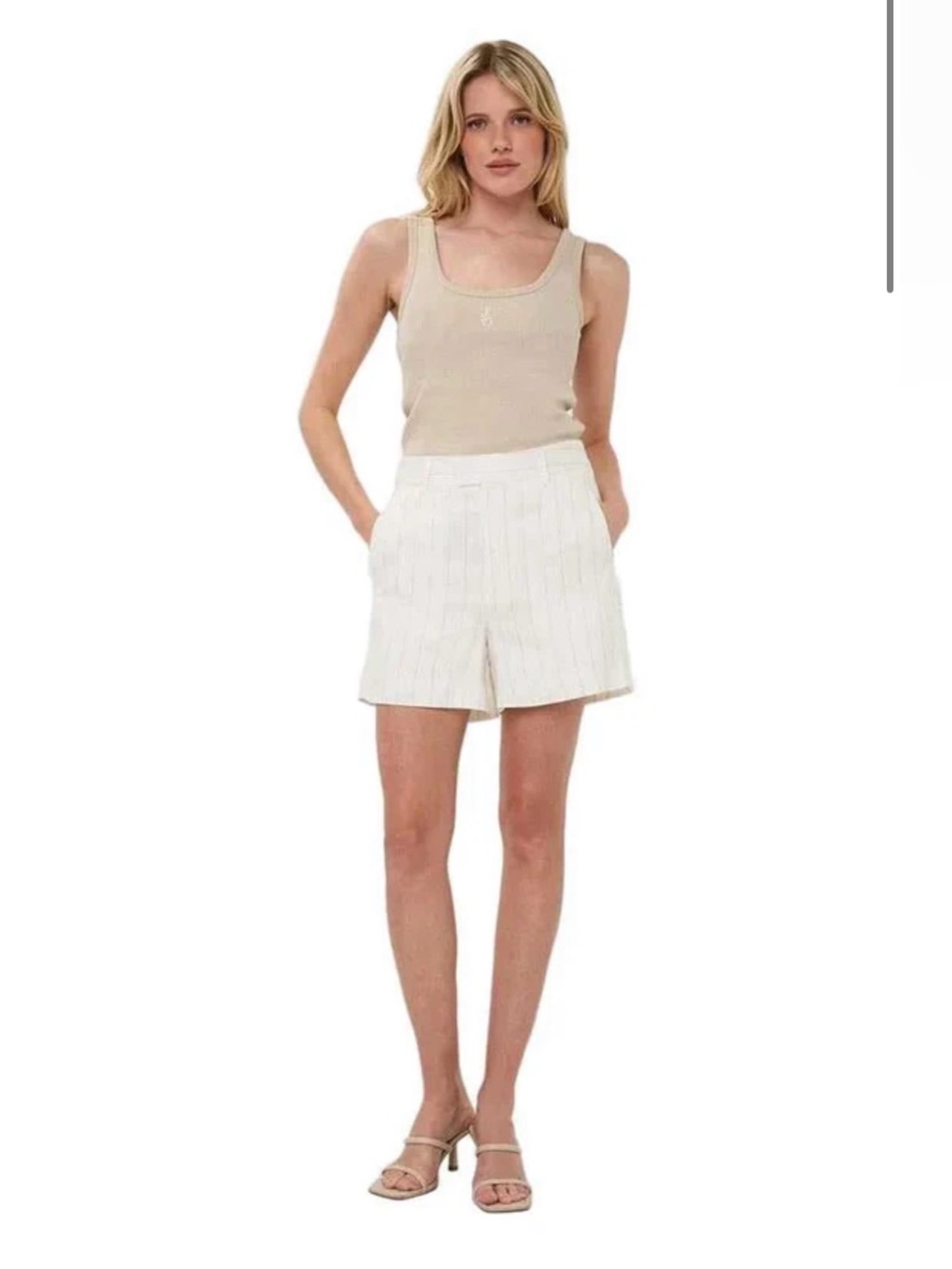 NWT Esqualo sand-colored striped shorts high rise trousers in size XL - Picture 1 of 9